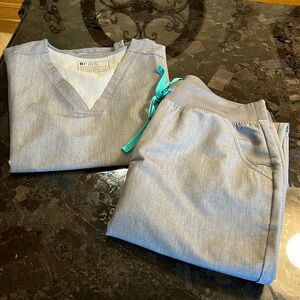 Figs Gray Scrub Set with Teal Accents